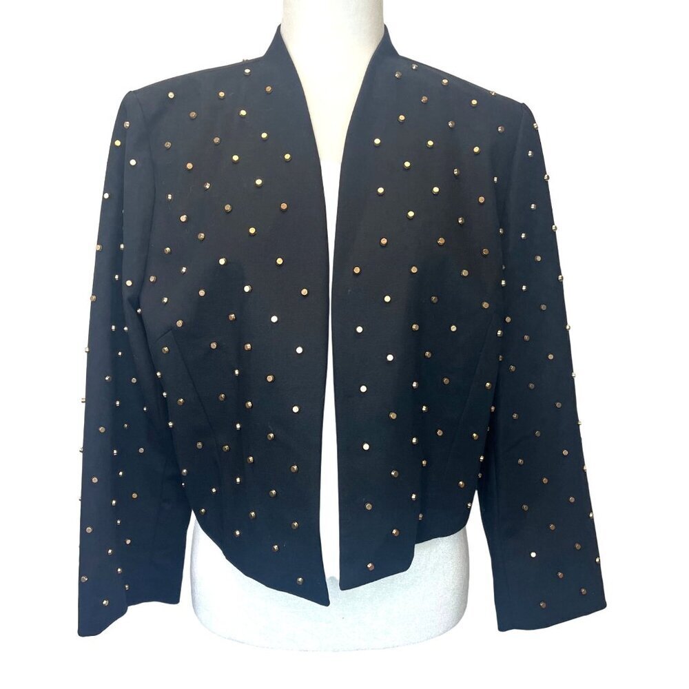 Chico's Black Label Crop Gold Rivet Studded Black Jacket Ladies Size MEDfestival